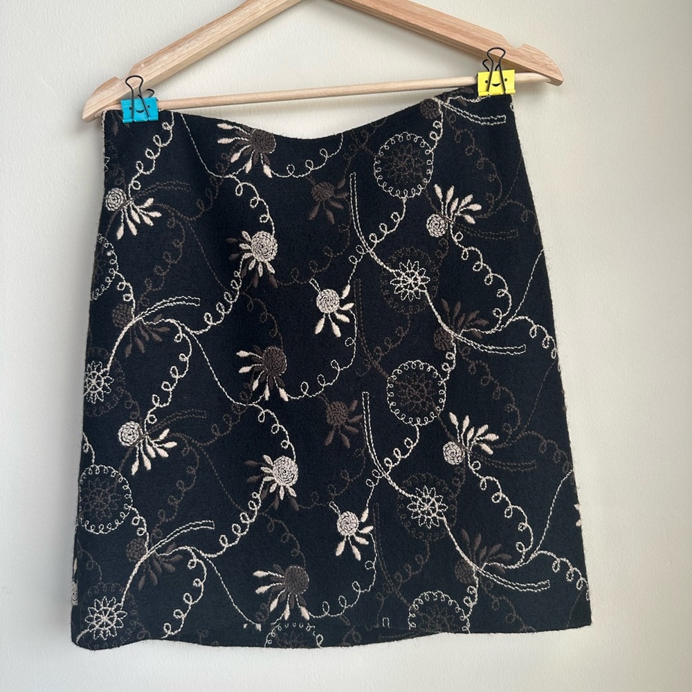 Vintage Jenne Maag Wool Embroidery Black Skirt